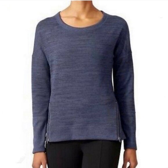 Athleta Heathered Blue Blissful Sharkbite Pullover Sweatshirt Size Small - Picture 1 of 3